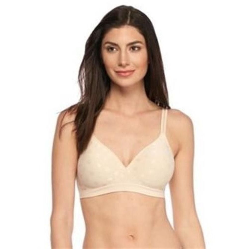 NWOT Hanes 34D Platinum T-Shirt Soft Wireless Bra HP03 Beige #110463